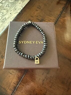 Sydney Eva Black Beaded Bracelet with Gold Lock Charm